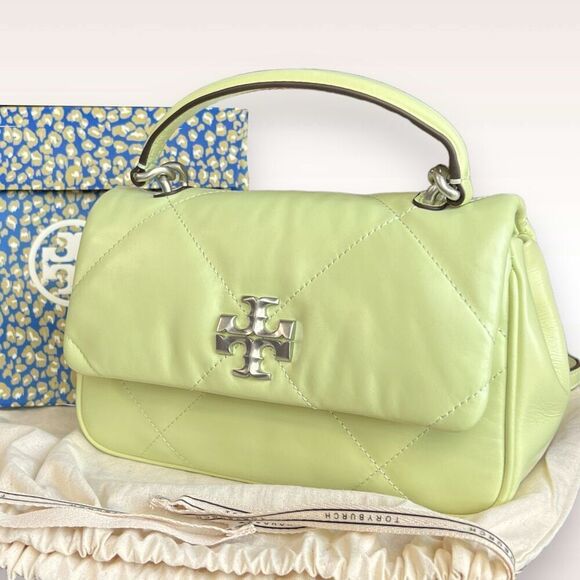 💚Brand New Tory Burch Kira Top Handle Napa Diamond Quilted Bag in Pear / Silver - Picture 7 of 17